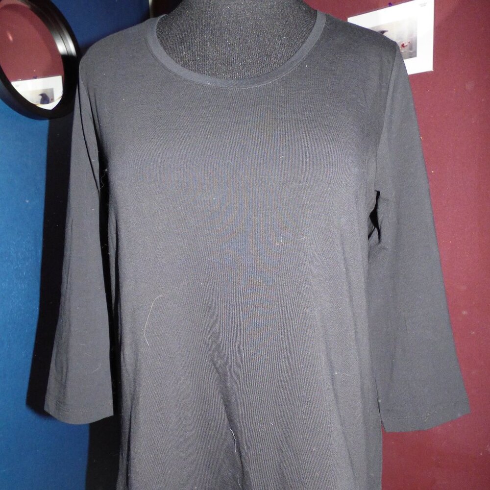 DOLCEZZA GOTH 3/4 SLEEVE BLACK BASIC T-SHIRT TOP XL